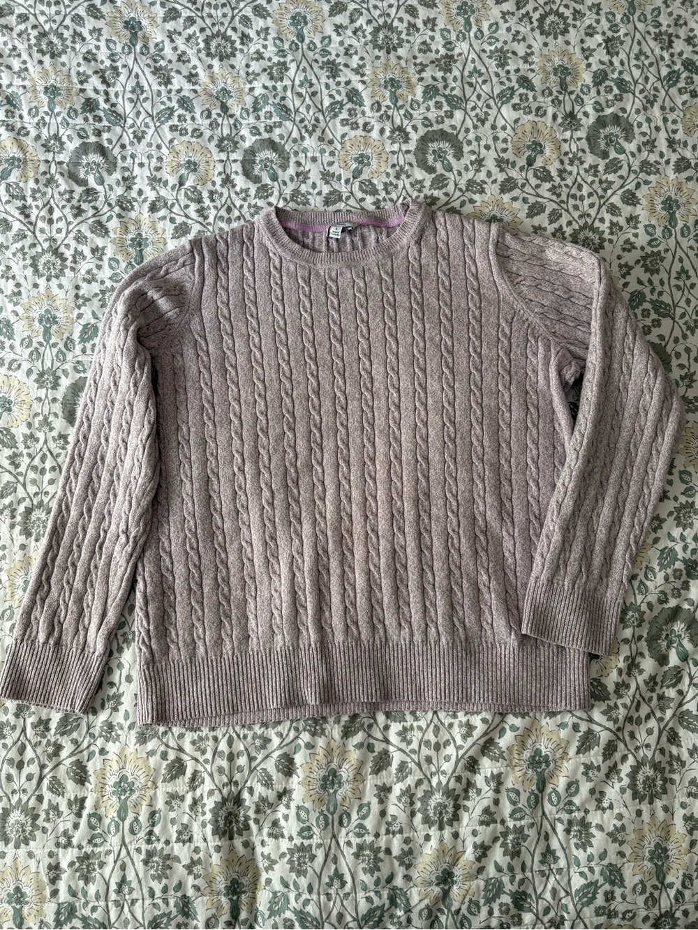 Kim Rogers Dusty Mauve Cable Knit Crewneck Sweater